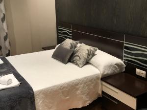 1 dormitorio con 1 cama con 2 almohadas en Apartamento turístico iguazu, en Ribadeo