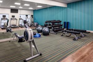 a gym with several treadmills and machines at Holiday Inn Express & Suites - Madison, an IHG Hotel in Madison