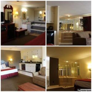 four different pictures of a room and a living room at Lake View Inn & Suites in Florence