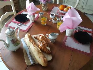 a table with croissants and pastries on it at le mas de CHENIER in Reventin-Vaugris