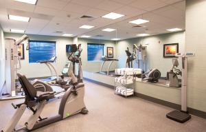 un gimnasio con cintas de correr y elípticas en una habitación en Holiday Inn Express Selinsgrove, an IHG Hotel, en Shamokin Dam