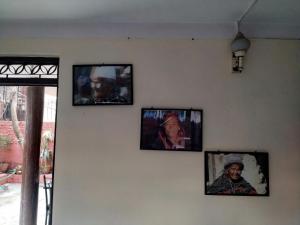 a group of pictures on a wall at Beehive Hostel Kathmandu in Kathmandu