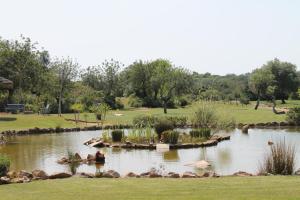 a pond in the middle of a park at Quinta dos Poetas Nature Hotel & Apartments in Olhão