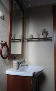 a bathroom with a white sink and a mirror at Fodor Ház in Miercurea-Ciuc