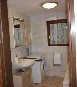 a bathroom with a sink and a washing machine at Haus Julia in Bad Kleinkirchheim