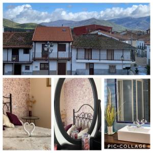 a collage of photos with a house and a mirror at La Luna in Aldeanueva del Camino