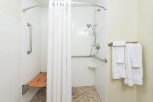a bathroom with a shower stall and a toilet at Holiday Inn Express & Suites Moultrie, an IHG Hotel in Moultrie