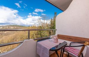 a table and chairs on a balcony with a view at Apartments and Rooms Laura in Pazin