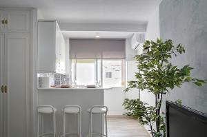 a kitchen with white cabinets and a potted plant at Apartamento Murillo in Seville