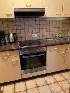 a kitchen with a stove and a sink at Ferienwohnungen Max Schermer in Brixen im Thale