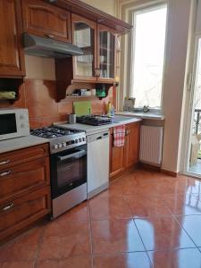 Kuchyň nebo kuchyňský kout v ubytování Bauhaus Astoria Hostel