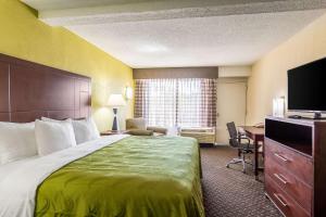 a hotel room with a bed and a desk and a television at Quality Inn Central in Richmond