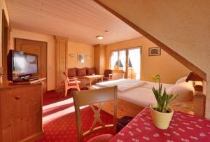 1 dormitorio con 1 cama y TV en una habitación en Gästehaus Roseneck, en Todtmoos
