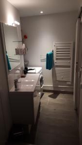 a bathroom with a white sink and a mirror at L étoile du verger in Barcelonnette