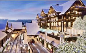 una vista aérea de un edificio con nieve en STUDIO CENTRE AURON, en Auron