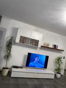 sala de estar con TV de pantalla plana en la pared en International 4, en Bad Harzburg