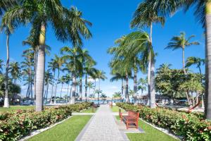 a walkway through a park with palm trees at Holiday Inn Resort Aruba - Beach Resort & Casino, an IHG Hotel in Palm-Eagle Beach