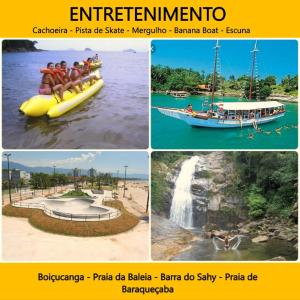 four pictures of people on a raft in a river at Residencial Villa Nova SUITE in Boicucanga