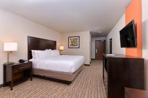 a hotel room with a bed and a flat screen tv at Holiday Inn Express Tomball, an IHG Hotel in Tomball