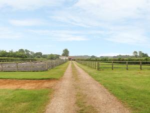 a dirt road in a field with a fence at Snowy Owl Barn in Shipdham +12 photos