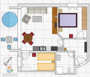 - Plano de sala de estar con mesa en Villa Seestern _ Wohnung 2, en Neuhof