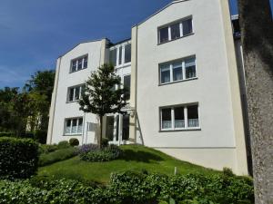 un edificio blanco con un árbol delante en Villa Seestern _ Wohnung 2, en Neuhof