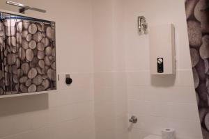 ein Bad mit Dusche und Duschvorhang in der Unterkunft Work & Stay apartments Solingen in Solingen