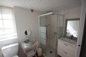 a bathroom with a shower and a toilet and a sink at L'Etable du Domaine des Buissonnets in Écardenville-sur-Eure