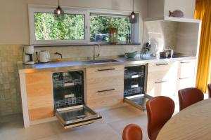 een keuken met een wastafel en een aanrecht met twee ovens bij Sandy 36 in Callantsoog