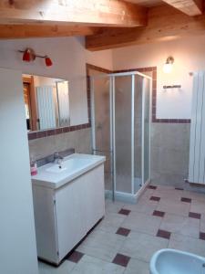 bagno con doccia, lavandino e servizi igienici di Cà Nosent a Pisogne