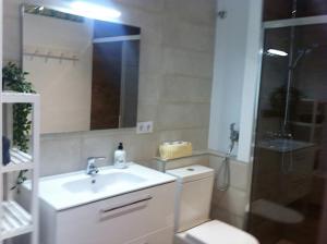 a bathroom with a sink and a toilet and a shower at Corazón de Nervión, excelente ubicación, opcion PARKING in Seville