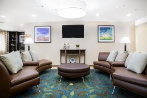 sala de estar con sofás y TV en Candlewood Suites - Grand Prairie - Arlington, an IHG Hotel, en Grand Prairie