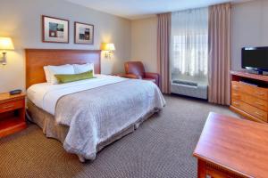 a hotel room with a bed and a television at Candlewood Suites Fort Stockton by IHG in Fort Stockton