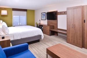 a hotel room with a bed and a flat screen tv at Holiday Inn Express Hotel & Suites Tampa-Anderson Road-Veterans Exp by IHG in Tampa