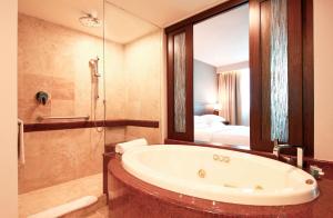 ein Bad mit einer Badewanne und ein Schlafzimmer in der Unterkunft Hyatt Regency Villahermosa in Villahermosa