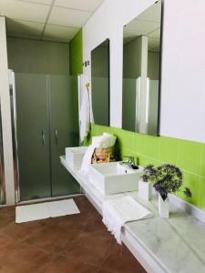 uma casa de banho com um lavatório e um espelho em Benarrabá Hostel em Benarrabá