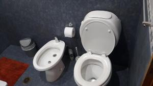 a bathroom with a toilet and a bidet at Lago Puelo Departamentos Turisticos in Lago Puelo +67 photos