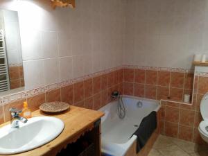 uma casa de banho com um lavatório, uma banheira e um WC. em Les Chanterelles Montmin em Plan Motmin