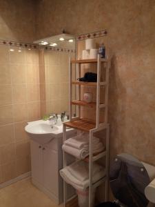 a bathroom with a sink and a shelf with towels at Morvan Séjours in Antully