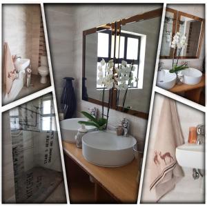 a collage of four pictures of a bathroom with a sink at ROCKY ALOE LODGE in Krugersdorp