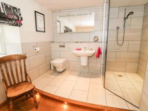 ein Badezimmer mit Toilette, Waschbecken und Dusche in der Unterkunft Bay Horse Cottage in Skipton + 11 Fotos