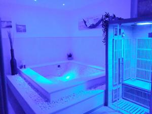 a jacuzzi tub with blue lights in a room at Il Leone Rosso over the hills of the Trabocchi in San Vito Chietino
