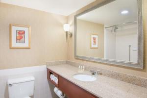 a bathroom with a sink, toilet and mirror at Holiday Inn Cincinnati-Eastgate, an IHG Hotel in Eastgate