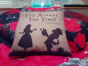 a pillow that says its always tea time and the new writer at RESORT HOTEL Ka (Adult Only) in Chosei +1 photo