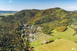 an aerial view of a town in the middle of a mountain at Villa Zora in Bardejovské Kúpele