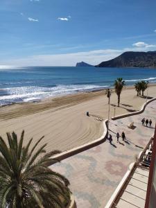カルプにあるPrimera Linea de Playa con Garajeのヤシの木と海の景色を望む
