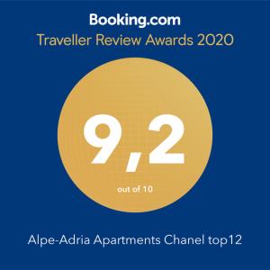 Certifikát, hodnocení, plakát nebo jiný dokument vystavený v ubytování Alpe-Adria Apartments Chanel top12