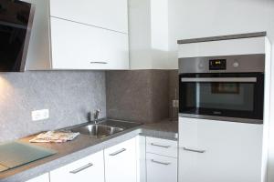 A kitchen or kitchenette at Haus am Deich Wohnung 11