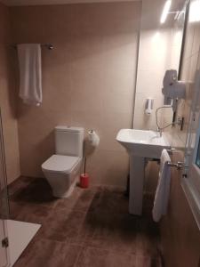 La salle de bains est pourvue de toilettes et d'un lavabo. dans l'établissement PENSIÓN B2bIKAIN HSS00895, à Oiartzun