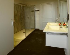 a bathroom with a sink and a shower at B&B Lady Jane in Bruges